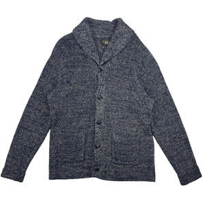 Double RRL Ralph Lauren Shawl Collar Cable Knit Cardigan Blue White Size L